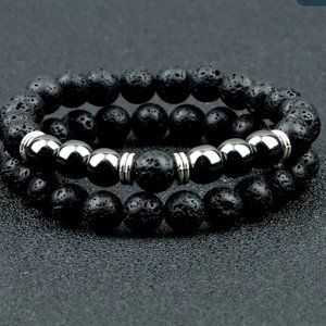 Unisex Two “Kratos “ Black Lava and Hematite Healing Stretch Bracelets